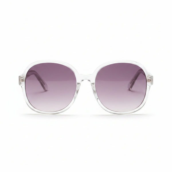 www.bhplus.shop oversized clear frame sunglasses with gradient purple lenses.
