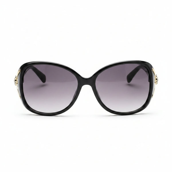 www.bhplus.shop black oversized butterfly sunglasses with gold accent and gradient lenses.