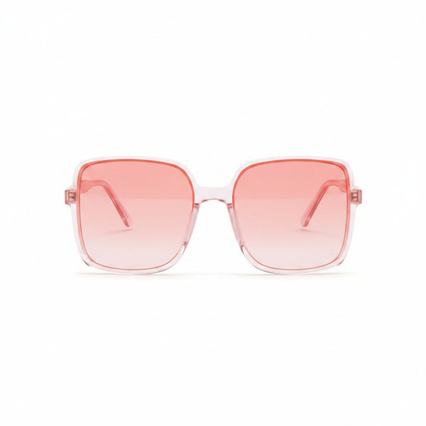 www.bhplus.shop pink oversized square sunglasses with gradient coral lenses and clear frames.