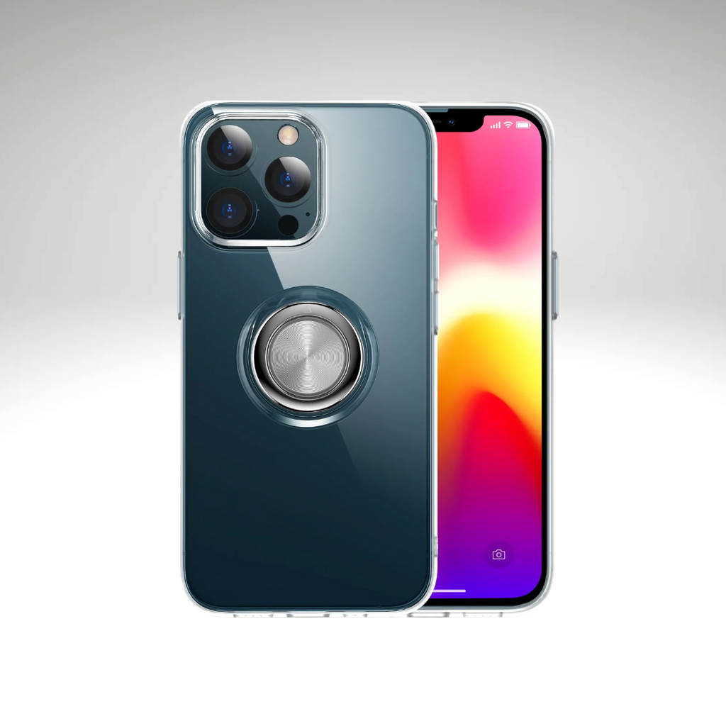 Transparent iPhone case with a screen protector and a hand grip