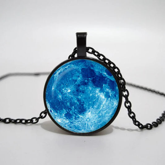Unique space planet art photo moon necklace accessories romantic gift for couples convex round pendant necklace