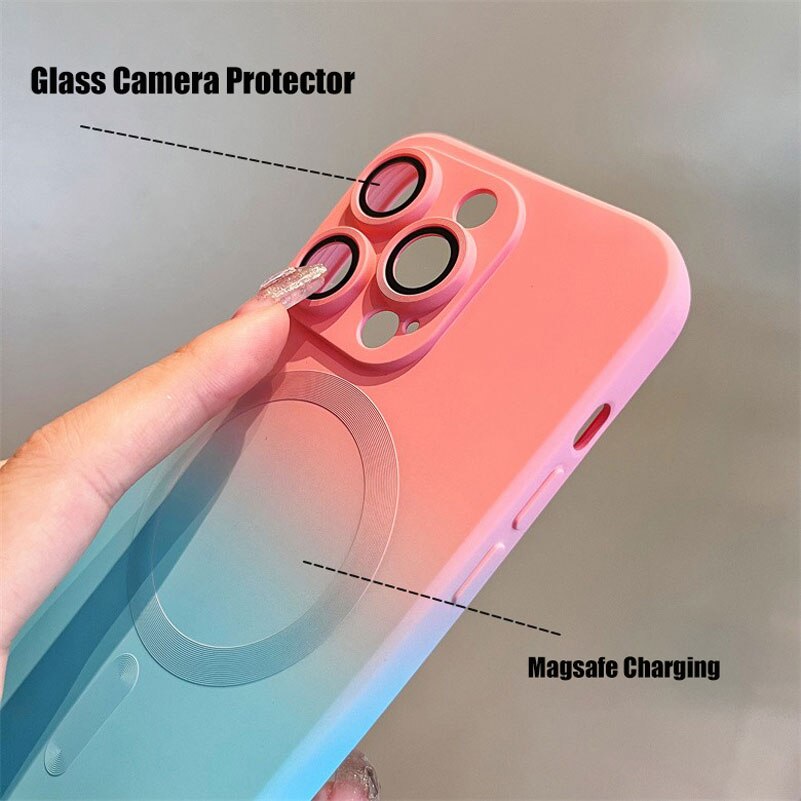 Luxury Gradient Color Liquid Silicone Case for iPhone 14 Pro Magsafe Cases Magnetic Charging Cover for iPhone 11 12 13 Pro Max