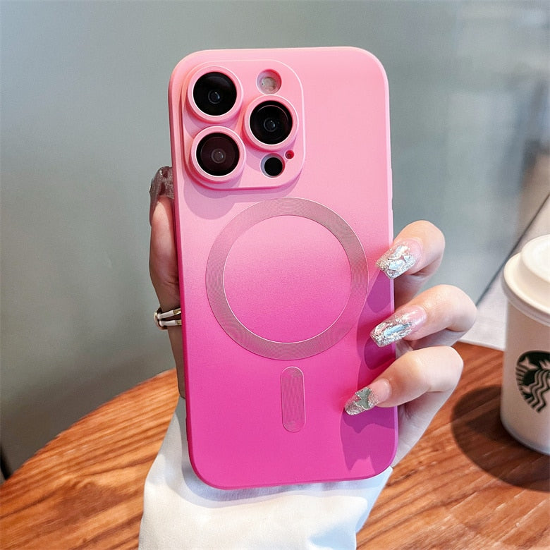 Luxury Gradient Color Liquid Silicone Case for iPhone 14 Pro Magsafe Cases Magnetic Charging Cover for iPhone 11 12 13 Pro Max