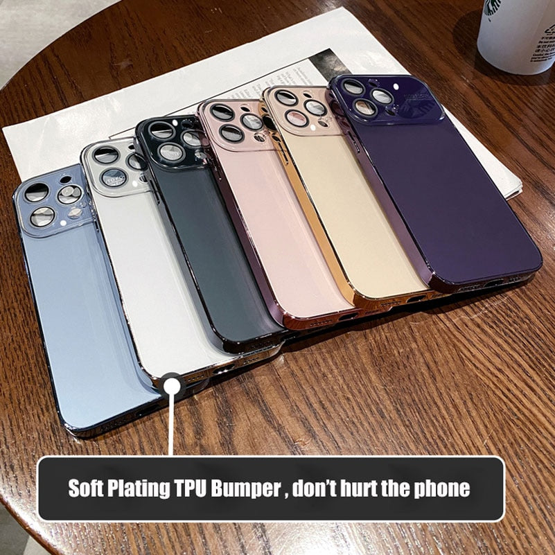 Fashion AG Slim Matte Case for iPhone 12 13 14 Pro Max iPhone 14Pro 13Pro 12ProMax Temper Glass Big Window Hard Shockproof Cover