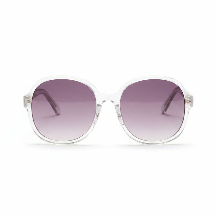 www.bhplus.shop oversized clear frame sunglasses with gradient purple lenses.