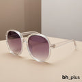 www.bhplus.shop oversized clear frame sunglasses with gradient purple lenses.