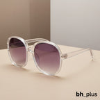 www.bhplus.shop oversized clear frame sunglasses with gradient purple lenses.