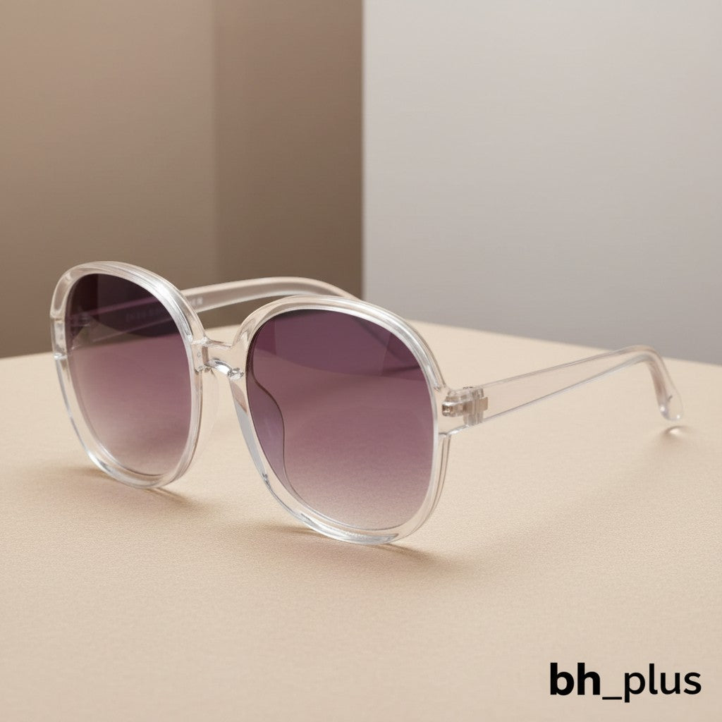 www.bhplus.shop oversized clear frame sunglasses with gradient purple lenses.
