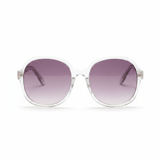 www.bhplus.shop oversized clear frame sunglasses with gradient purple lenses.