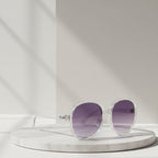 www.bhplus.shop oversized clear frame sunglasses with gradient purple lenses.