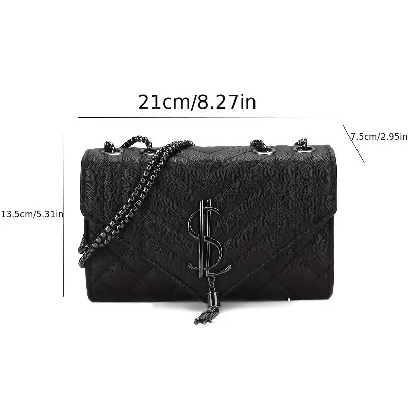 حقيبة كروس بودي RVMT بسلسلة معينية - حقيبة كتف قابلة للتعديل بإغلاق مشبك، مناسبة للمناسبات العادية والمسائية - تفاصيل سلسلة أنيقة و PVC