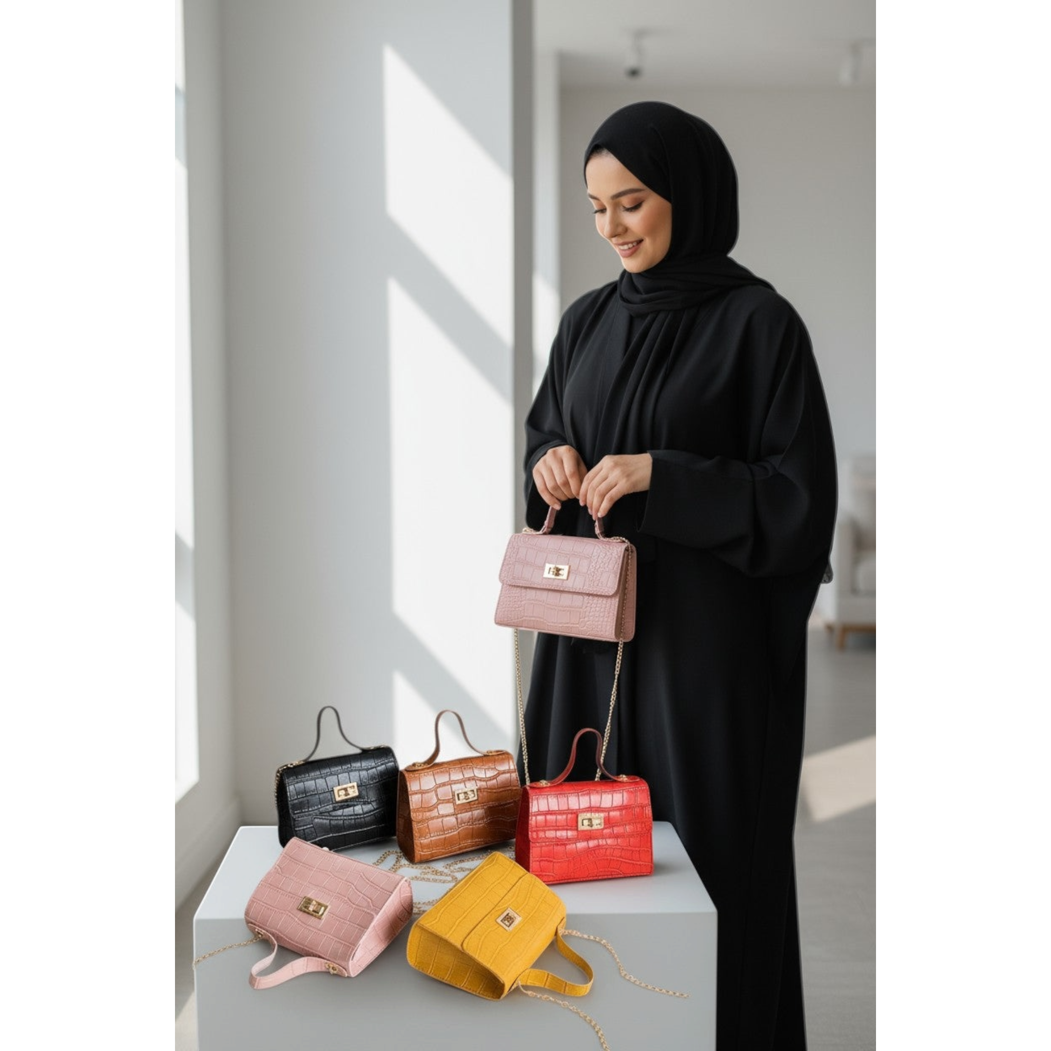 حقيبة يد نسائية صغيرة من الجلد الناعم