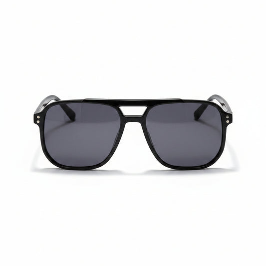 www.bhplus.shop black aviator sunglasses with dark grey lenses and durable PC frames.