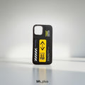 www.bhplus.shop black iPhone case with yellow "022" graphic and directional arrows.