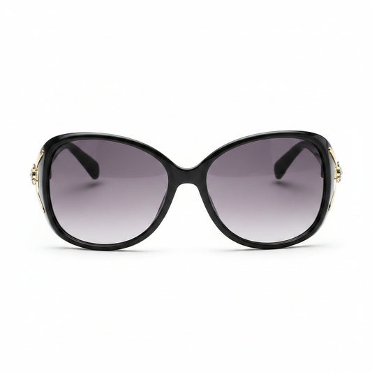 www.bhplus.shop black oversized butterfly sunglasses with gold accent and gradient lenses.