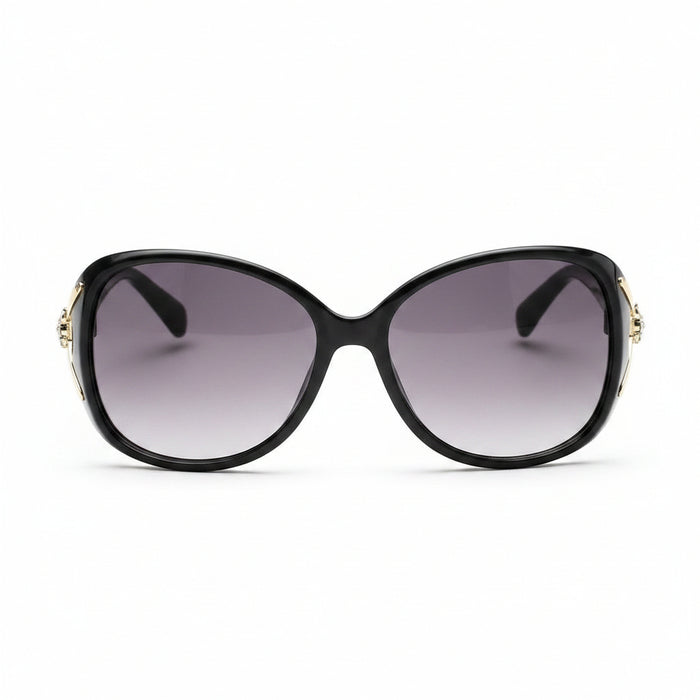 www.bhplus.shop black oversized butterfly sunglasses with gold accent and gradient lenses.