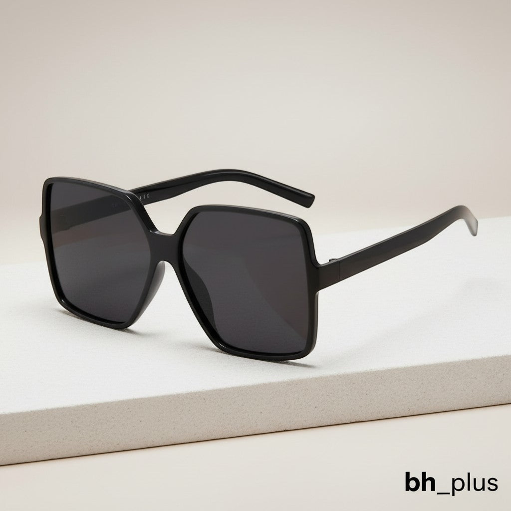 www.bhplus.shop black oversized square frame sunglasses with dark lenses.