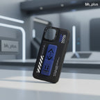 www.bhplus.shop black phone case with blue hand grip, power bank and stand with graphic details.
