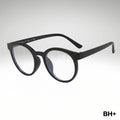 www.bhplus.shop black round frame computer glasses for blue light protection and eye strain reduction.