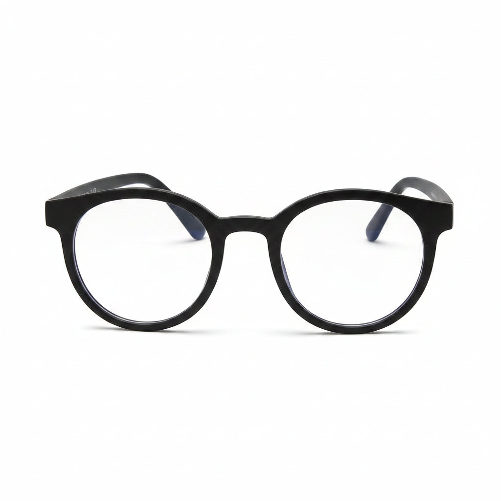 www.bhplus.shop black round frame computer glasses for blue light protection and eye strain reduction.