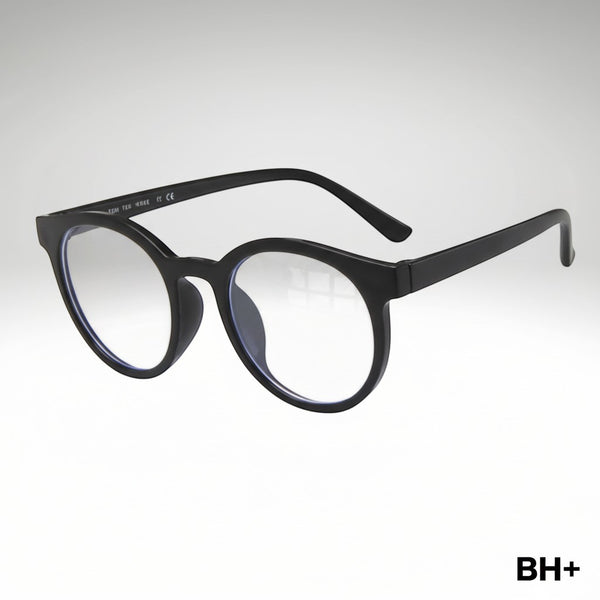www.bhplus.shop black round frame computer glasses for blue light protection and eye strain reduction.