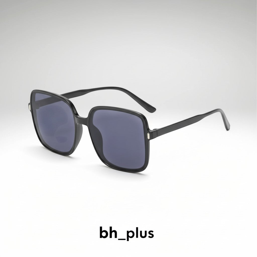 www.bhplus.shop black square frame sunglasses with dark lenses and thick acetate arms.