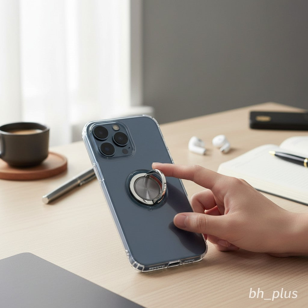 www.bhplus.shop clear iPhone case with built-in screen protector and silver hand grip