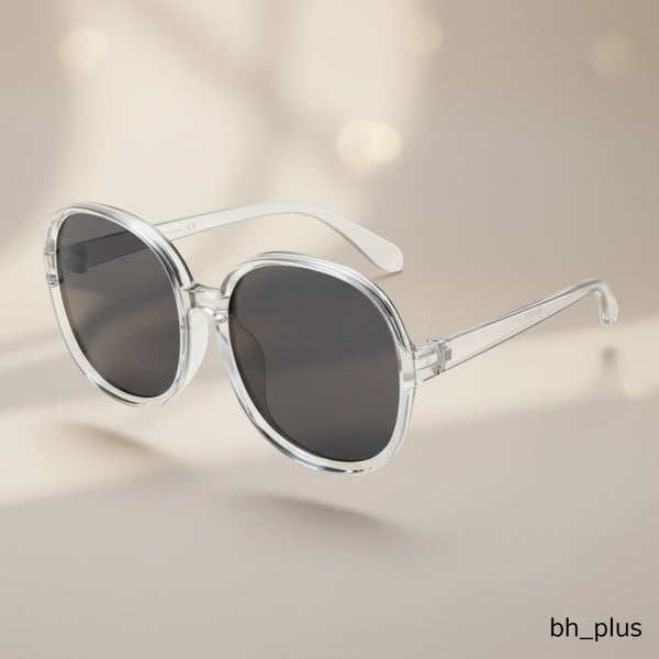 www.bhplus.shop clear frame oversized sunglasses with dark grey lenses