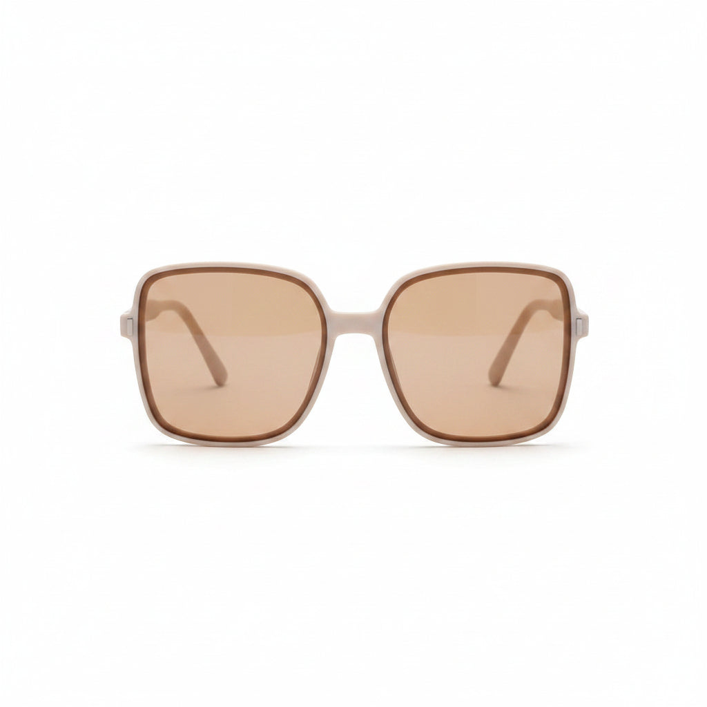 www.bhplus.shop oversized square sunglasses with beige frames and brown tinted lenses.