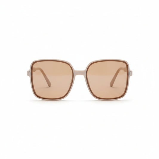 www.bhplus.shop oversized square sunglasses with beige frames and brown tinted lenses.