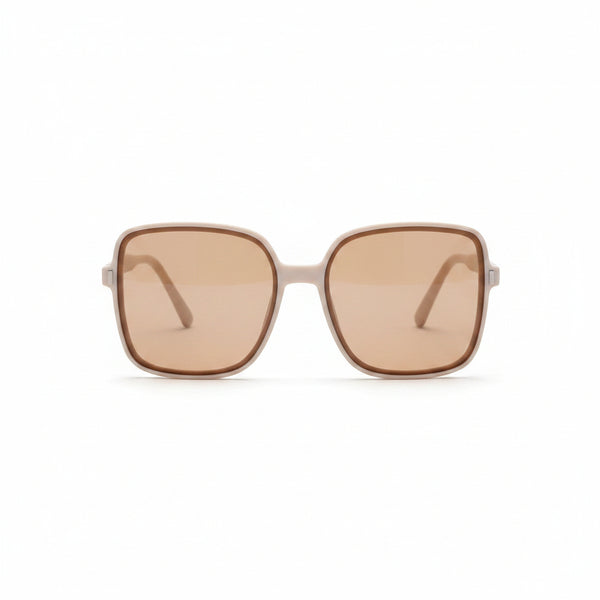 www.bhplus.shop oversized square sunglasses with beige frames and brown tinted lenses.
