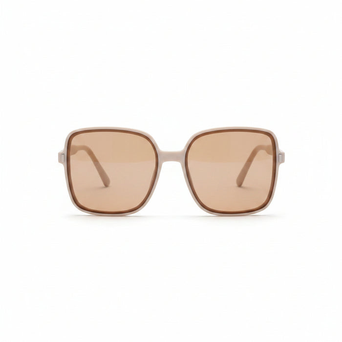 www.bhplus.shop oversized square sunglasses with beige frames and brown tinted lenses.
