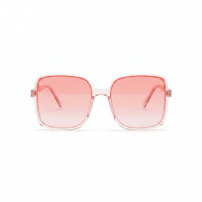 www.bhplus.shop pink oversized square sunglasses with gradient coral lenses and clear frames.