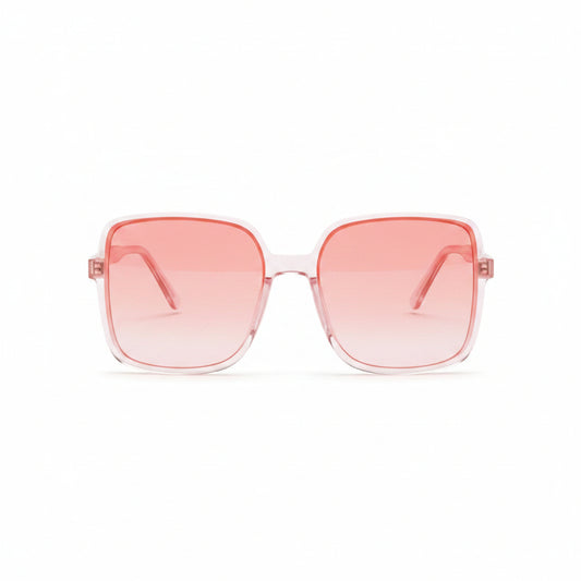 www.bhplus.shop pink oversized square sunglasses with gradient coral lenses and clear frames.