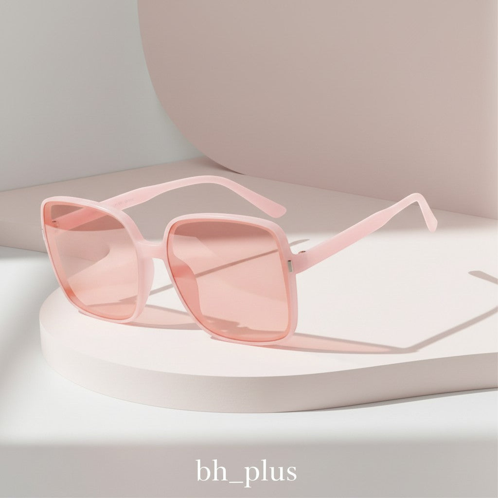 www.bhplus.shop pink oversized square sunglasses with tinted lenses.