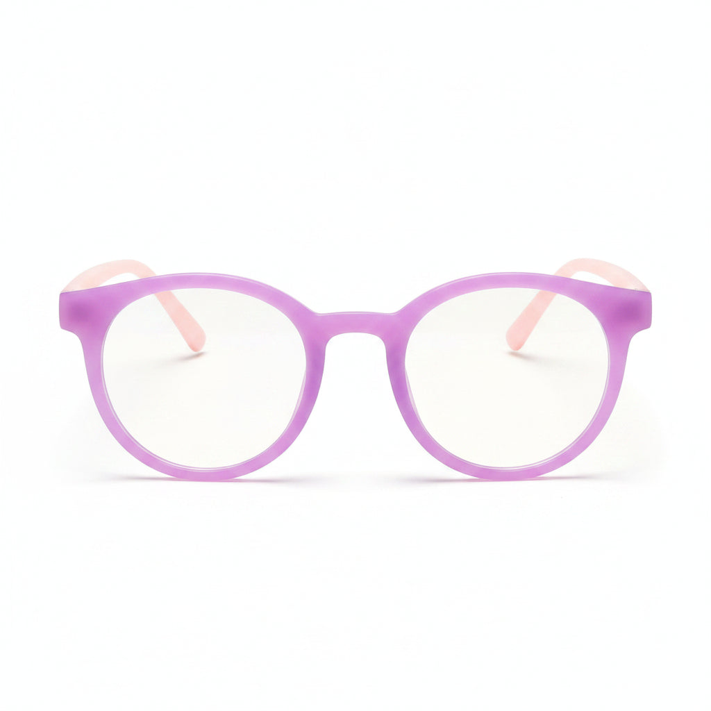 www.bhplus.shop purple and pink round computer glasses for blue light protection.