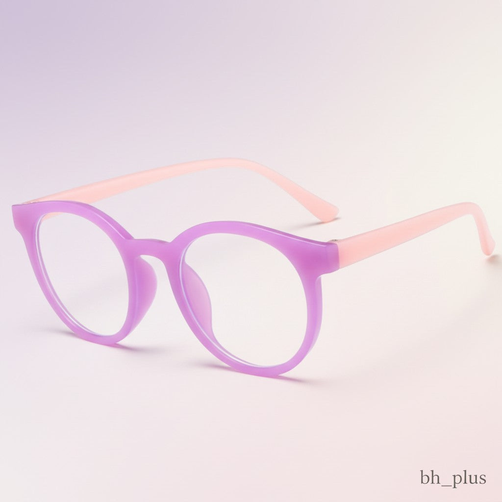 www.bhplus.shop purple and pink round computer glasses for blue light protection.