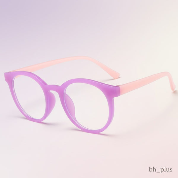 www.bhplus.shop purple and pink round computer glasses for blue light protection.