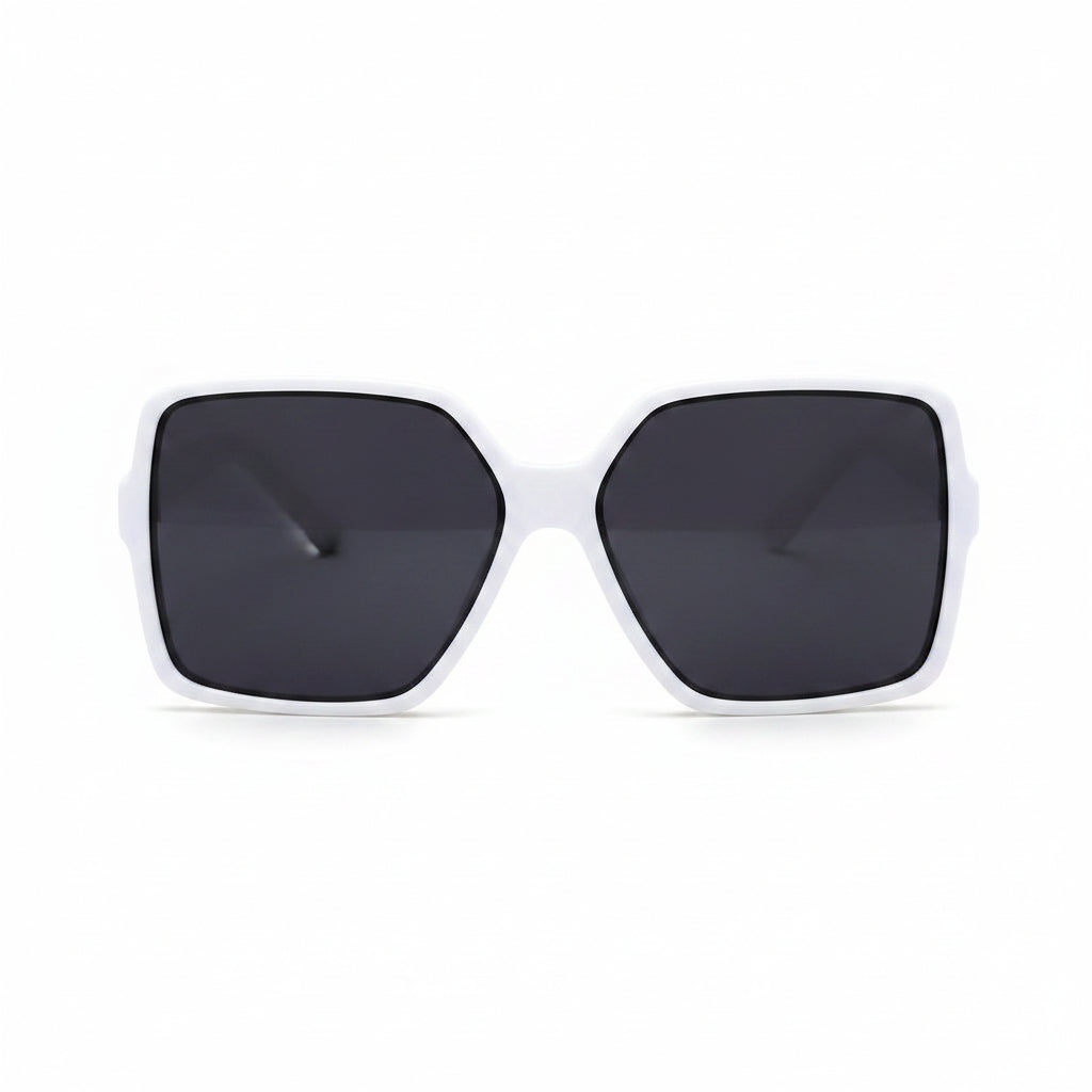 www.bhplus.shop white oversized square sunglasses with dark lenses and thick frames.