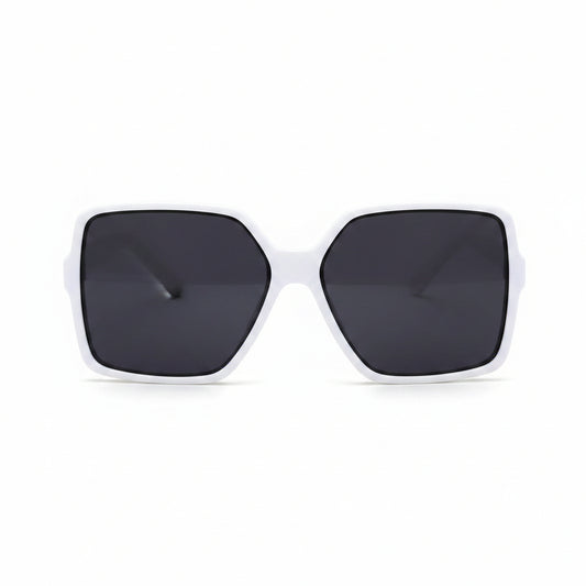 www.bhplus.shop white oversized square sunglasses with dark lenses and thick frames.