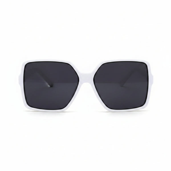 www.bhplus.shop white oversized square sunglasses with dark lenses and thick frames.