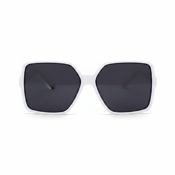 www.bhplus.shop white oversized square sunglasses with dark lenses and thick frames.