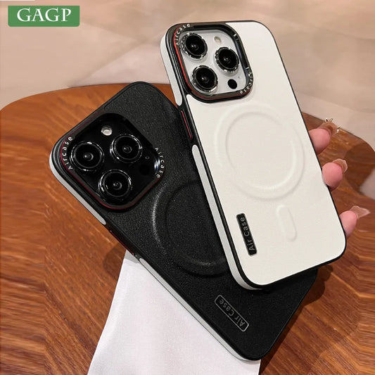 Fashion Contrast Color Leather Case for iPhone 15 Pro Max Magsafe Cases for iPhone 12 13 14 Pro Max Magnetic Shockproof Cover