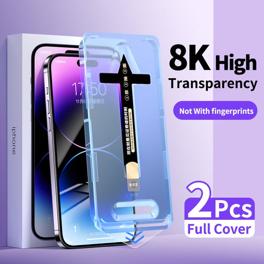 8K 2pcs Full Cover Tempered Glass For iphone 14 13 12 11 Pro Max deliver Mount Aids Screen Protector iphone 14 Plus XR MAX Glass