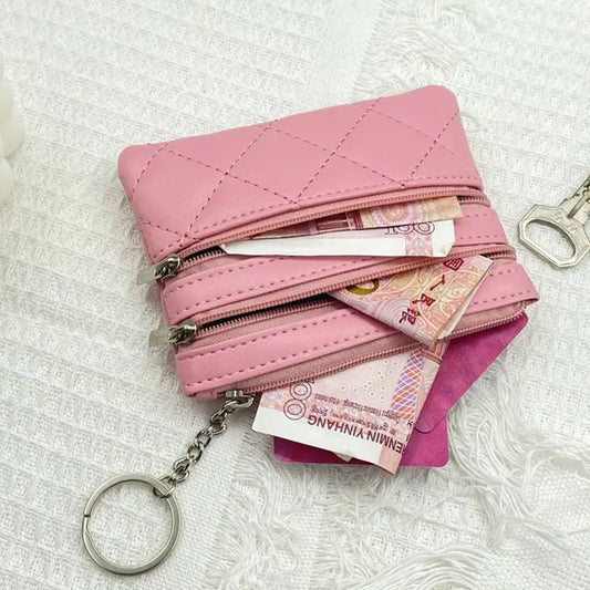 2022 Multi-pocket Double Zipper Coin Purse Women Wallet Rhombus Embroidered Short Wallet Coin Wallet Key Bag Bank ID Card Holder